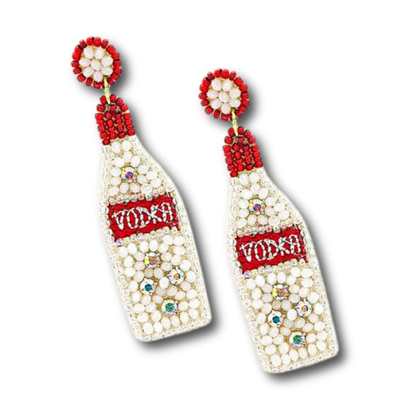 Iconic Brand Vodka Bottle Beaded Rhinestone Earrings - Picture 3 of 3